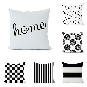 Pillow 45X45CM Simple Geometric Black And White Peach Skin Pillowcase Living Room Sofa Office Seat Car Cover Home Decoration