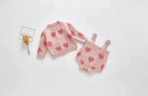 Insfant Girls Love Heart Strick Sweater Sets Kid Long Sleeve Cardigan Outwear Strampler 2pcs Neugeborene Baby Kinder Kleidung A51213447551