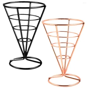 Conjuntos de talheres 2 PCs Cone Snack Solter Fries French Serving Basket Stand Frango Wings Cups Aço inoxidável