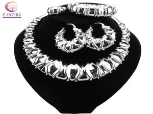 Newest Italian Silver Plated Jewelry Set Dubai High Quality Ladies Necklace Earrings Bracelet Banquet Wedding Jewelry7416205