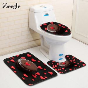 Bath Mats Zeegle 3Pcs Heart Bathroom Carpet Floor Mat Washable Rugs Toilet Outdoor Shower Room Absorbent