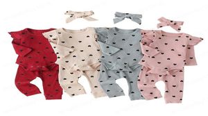 Kalp baskılı kız kıyafetleri bebek bebek uzun kollu süren toddler fırfır onesies kızlar elastik pantolonlar kafa bandı çocuk karikatür se2965833