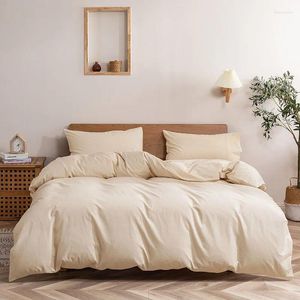Yatak Setleri Yıkanmış Pamuklu Dört Parçalı Set Basit Yumuşak ve Cilt Dostu Ev Tekstil Saf Yorgan Kapak Yatak Sayfası