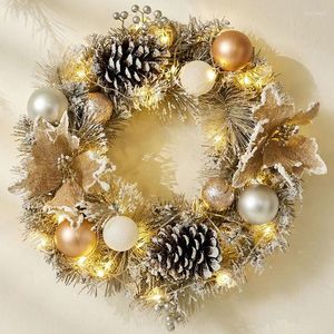 Decorative Flowers 40cm Christmas Wreath For Front Door Wall Decorations Silver Grey Vine Pinecone Xmas Ornaments Home Decor With Lamp