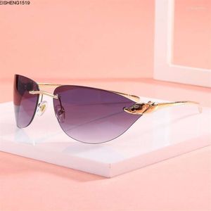 Sunglasses Metal Leopard Design Rimeless Arc Glasses Street Fashion