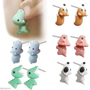 Stud Küpe 2pcs Hayvan Karikatür Küpe Kadınlar İçin Sevimli Dinozor Hippo Köpek Balina Kil ısırık kulak mücevherleri komik hediyeler moda aksesuarları