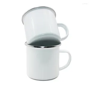 Muggar personlig sublimering tomt rostfritt stål emalj med silverkant liten vit camping kaffe te kopp för anpassad logotyp