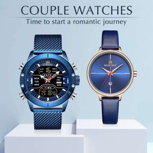 Relógios de pulso de Naviforce relógios de casal Naviforce Top Brand Stainless Steel Quartz Watch para homens e mulheres Moda Casual Clock Gifts Set para venda de alta qualidade