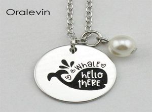 WHALE HELLO THERE Inspirational Hand Stamped Engraved Custom Charm Pendant Necklace for Trendy Women Jewelry 18Inch 22MM 10Pcs Lot5100161