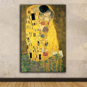 Gustav Klimt Kiss Wall Art Vintage Canvas Prints Classic Famous Oil Paintings Abstract Art Wall Poster Retro Pictures for Living Room Decor