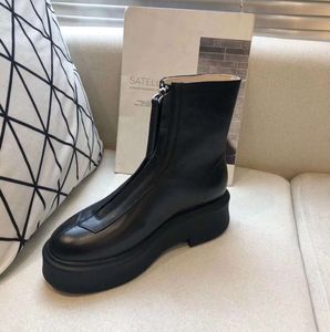 smooth The row Leather Ankle Boots platform zipper slip-on round Toe block heels Flat Wedges bootie anti-slip