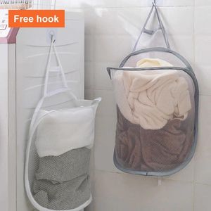 Laundry Bags Wall Mount Foldable Basket Large Capacity Organizer For Household Dirty Clothes Nylon Mesh Bag Toy Storage Hampers