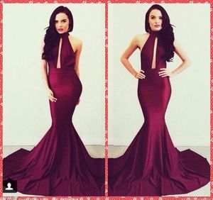 Yüksek Boyun Denizkızı Kadın Prom Elbiseler Şarap Kırmızı Mahkemesi Tren Uzun Akşam Space Forse Party Gowns 2015 Doğal İnce Ucuz O5625141