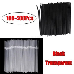 Disposable Cups Straws 100-500Pcs Black/Transparent Drinking 210mm Long Flexible Plastic Straw For Kitchen Party Supplies Accessories