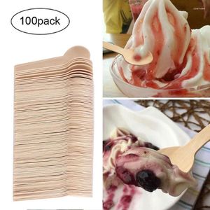 Dostępne sztućce 100pcs lody drewniane zastawa stołowa stołowa na zewnątrz kemping naczynia kuchenne nietoksyczne serowo deserowe biodegradowalne