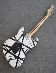 Özel Char Eddie Edward van Halen 5150 Beyaz Siyah Çizgili Elektro Gitar Floyd Rose Tremolo Köprü Kilitleme Somun Akçaağaç Boyun FI7340592