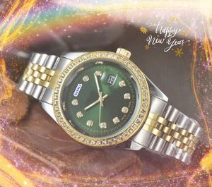 Beliebte Männer 3 Zeiger Uhren Tag Datum Uhrzeit Frauen für Männer Edelstahl -Gurt Quarz Bewegung 24 Stunden Kalender Diamonds Ring Dot Business Casual Bracelet Watch