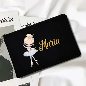 Aufbewahrungstaschen benutzerdefinierte Name Brautjungfer Geschenk Make -up -Tasche süße Cartoon Girls Reisen Kosmetischen Organizer Leinwand Handtasche Seite für Damen Geldbeutel