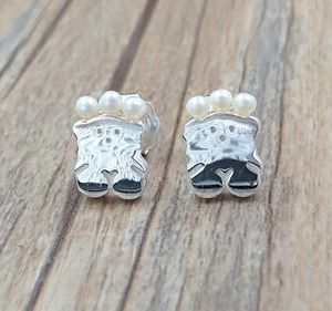 Real Sisy Bear Earrings Stud With Pearls Bear Jewelry 925 Sterling Fits European Style Gift Andy Jewel 8124536903693634