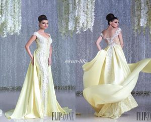 Novo design Hanna Toumajean Lace Mermaid Vestres de noite a excesso de varanda Velas de pescoço de pescoço 2019 Vestidos de baile árabe longos celebridades 2650412