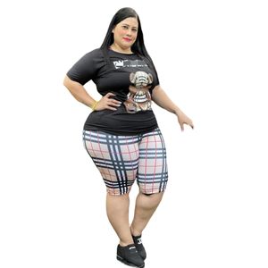 5xl t-shirt da stampa casual e pantaloncini da donna più dimensioni