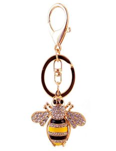 Keychains Creative lovely crystal inlaid with diamond bee car key chain women039s bag accessories metal pendant3154558