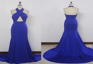 Sexy Satin Sheath Evening Dresses Royal Blue 2019 Criss Cross Prom Dress New Long Evening Gowns2119774