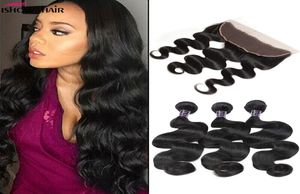 8A Brazilian Body Wave Human Hair Wefts 3Bundles with 13x25 Lace Frontal Ear to Ear Full Head Natural Color Hair Bundles4697768