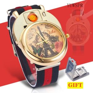 Klockor cigarettändare klockor kvarts Military Watch Men USB laddar casual armband utomhus vindtät ljusare klocka BL559