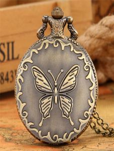 Steampunk Butterfly Design Mens Womens Quartz Analog Pocket Watch Arabic Number Dial Top Gift Pendant Clock for Kids Necklace Chai1395766