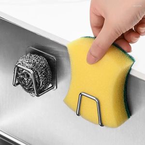 Kitchen Storage Organizer Sponge Holder Drain Racks Soap Drying Rack Self Adhesive Sink Stainless Steel Wall Rag Hook