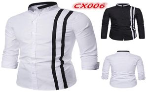 Men039s czarny biały stały kolor pasiasty w paski długoterminowe koszulka Camisa Masculina Slim Fit Streetwear Mens Sukienki Men5341993