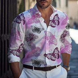 Mens Butterfly Shirt Comfortable and Soft Long Sleeve Daily Wear Top Stylish Button Design Breathable 240410