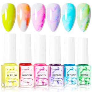 Gel makartt blommande nagellack, 6mlsoakoff uv gel polsk nagel bläck vattenfärg rosa blå pastell blomma nagelkonst lack magi