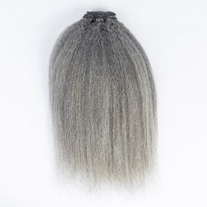 Graue Bündel menschliches Haar Erweiterung Kinky gerade graues Haar natürliches Splitter Haarverlängerungen Salzand Pfeffer weiße Splitter Kinky Afro Curly Jungfrau 100g