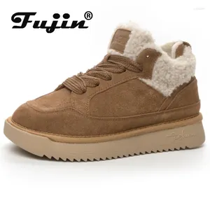 Scarpe casual fujin 5 cm in pelle scamosciata da donna stivali primaverili autunno pelliccia calda inverno combattimento inverno caviglia 2024 sneaker piattaforma sneaker stivalet