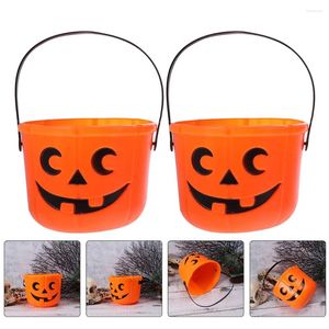 Plates Pumpkin Bucket Plastic Buckets Handles Design Candy Kids Snack Storage Jars