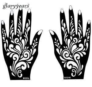 Whole1 Pair Hands Mehndi Henna Tattoo Stencil Flower Mönster Design för kvinnor Body Hand Art Målning Disponibla 20 cm 11cm S5581546