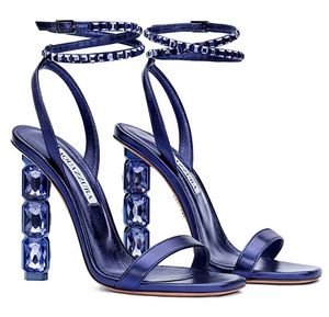 İlkbahar/Yaz Yeni Aquazzura Sandalet Tasarımcısı Elmas Topuk Seksi Düğün Ayakkabıları Zarif Yüksek Topuk Kadın Tek Ayakkabı EU35-42 Kutu