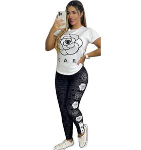 Moda nowe damskie dresy projektant Projektowanie w pełni drukowane garnitury sportowe koszule krótkie rękawki Topy i spodnie do joggingowe Dwuczęściowe stroje dresowe stroje sportowe