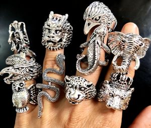 30pcs Wholesale TOP MIX Exaggerated Ferocious Animals Rocker Biker Man Rings Dragon Elephant Owl...etc Big Men Ring Party Gift8070744