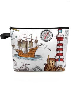 Kosmetiska väskor Ancient Lighthouse Sailing Ship Makeup Bag Pouch Travel Essentials Lady Women Toalett Organiser Lagringspenna