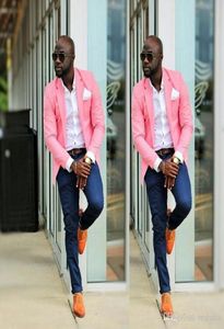 Nowa moda jeden przyciski różowe męskie garnitury ślubne granatowe spodnie man blezer groom smokin