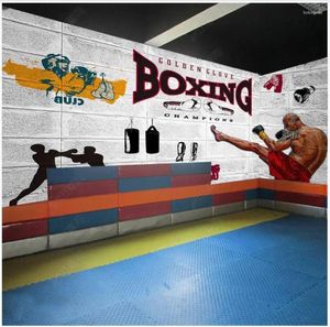 Bakgrunder Anpassad PO Bakgrund för väggar 3 D Gym Mural Retro Brick Wall Boxing Sport Träningspapper Heminredning Heminredning
