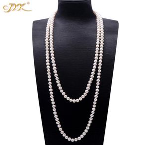 JYX Pearl Sweater Necklaces Long Round Natural White 89mm Natural Freshwater Pearl Necklace Endless charm necklace 328 2011042167269