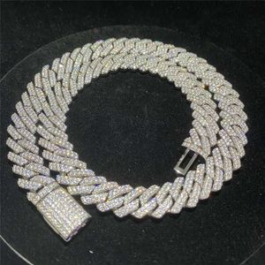 Lägsta pris mode hiphop smycken 14mm 2 rad s prong inställning isad ut felfri VVS Moissanite Diamond Men Cuban Link Chain