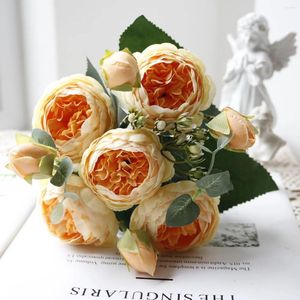 Dekorativa blommor Silk Peony Artificial Flower Rose Bouquet 5 Big Heads Table Arrangement Bride Wedding Home Decoration Fake