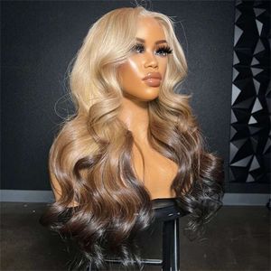 Ombre Blonde Highlight for Women Synthetic Lace Front Wigs 13X4 Body Wave Pre Plucked with Baby Hair Long Fiber