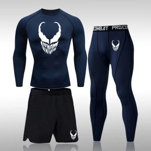 Set Mens MMA Compression Set Tracksuit Quick Dry Sports Suits Jogging Running Set Rashgard Gym Clothing Men Fitness Workout Tights