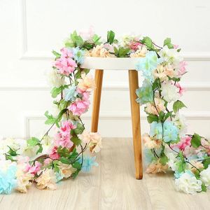 Flores decorativas 220cm 17 cabeças artificiais Silk Cherry Blossom Vine for Party Wedding Decoration Diy Garland Arch Wreath Plants Fake Plants